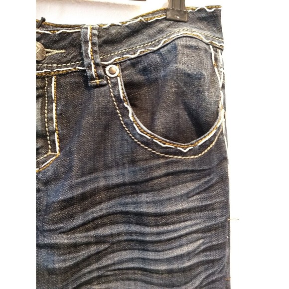 Division E Womens Jeans Distressed Bootcut Thick Stitching Flip Pockets 30X32 - Picture 7 of 12